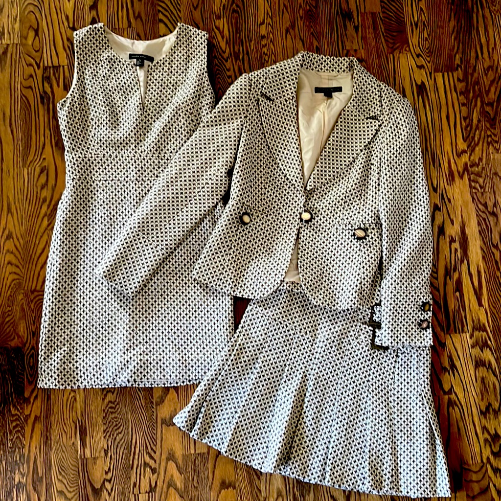Elegant Black And White Polka Dot Dress And Blazer Set